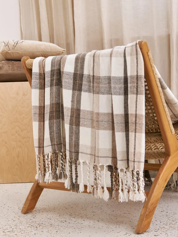 Плед, 130х170 см, с бахромой, шенилл, бежево-коричневый, Клетка, Hazel, image-4