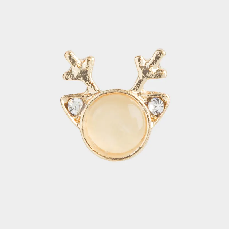 Серьги-пусеты, 1 см, 2 шт, металл, золотистые, Оленьи рожки, Sparkly deer, image-3