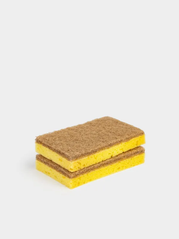Губка для мытья посуды, 11х7 см, 2 шт, древесное волокно/сизаль, бежево-желтая, Green clean, image-1