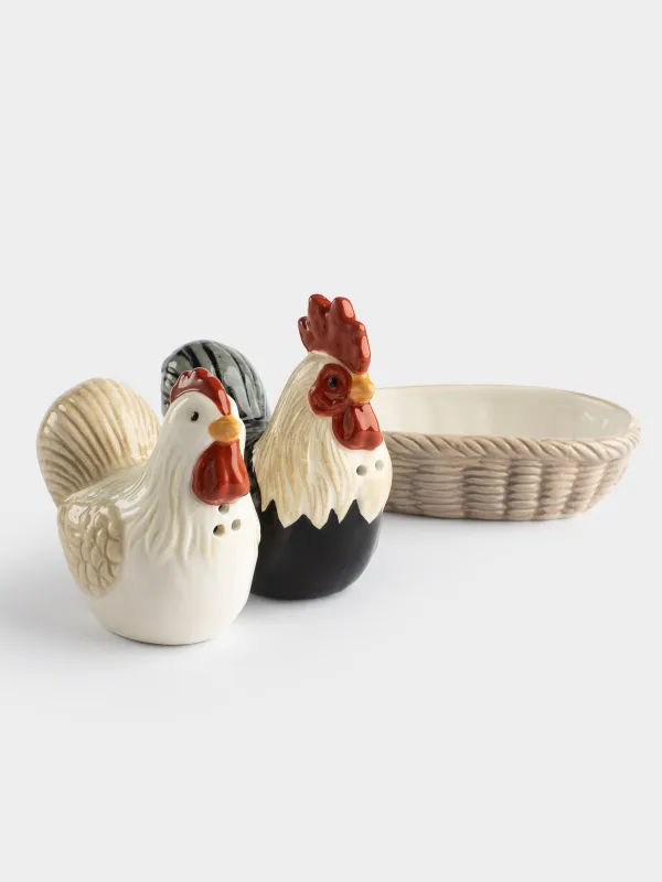Набор для соли и перца, на подставке, Петух и курица, Rooster, image-3