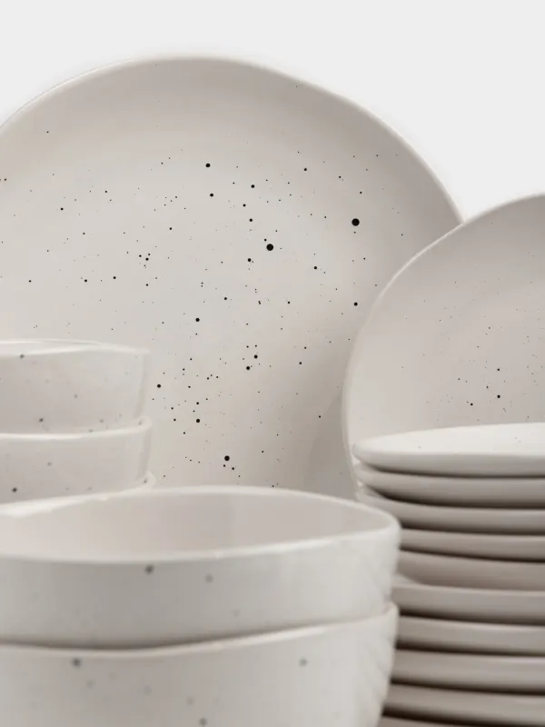 Сервиз обеденный, 6 перс, 18 пр, керамика, молочный, в крапинку, Неровный край, Xoras, image-2