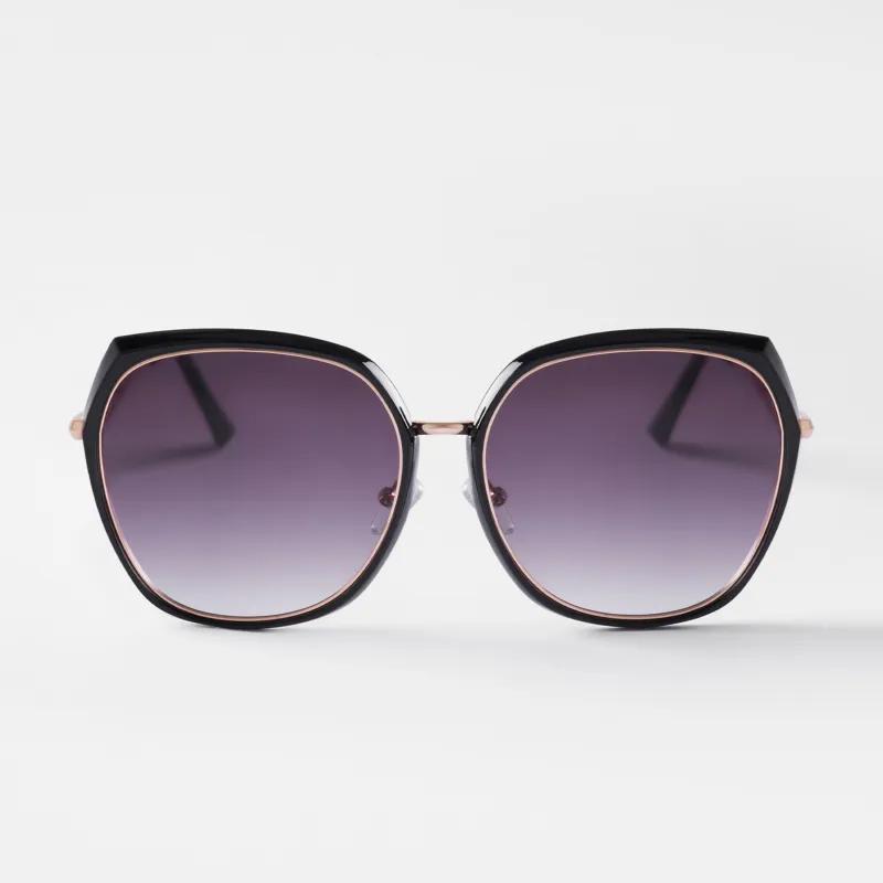 Очки солнцезащитные, пластик/металл, черные, Гранды, Geometric