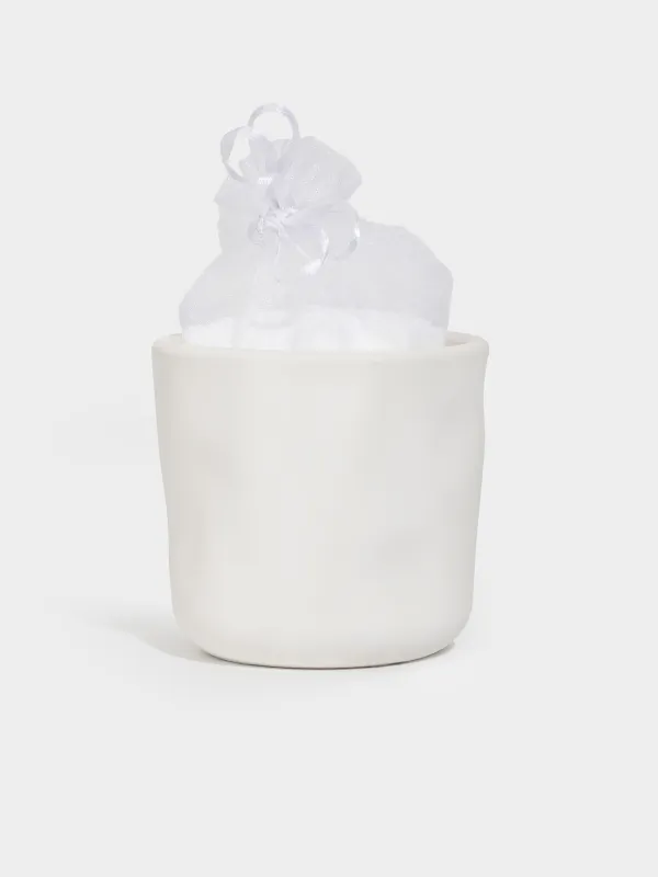 Свеча, 9 см, гипс, насыпная, в подсвечнике, бежевая, Мятый эффект, Crumple, image-1