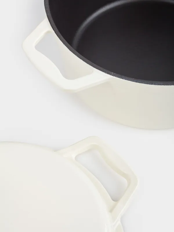 Казан, 25 см, 4,3 л, с крышкой сковородой-гриль, чугун, молочный, Light kitchen, image-1