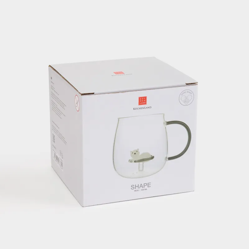 Кружка, 400 мл, стекло Б, серая ручка, Кот, Shape, image-3