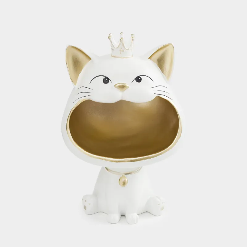 Конфетница, 27х17 см, полирезин, бежевая, Кот в короне, Cat
