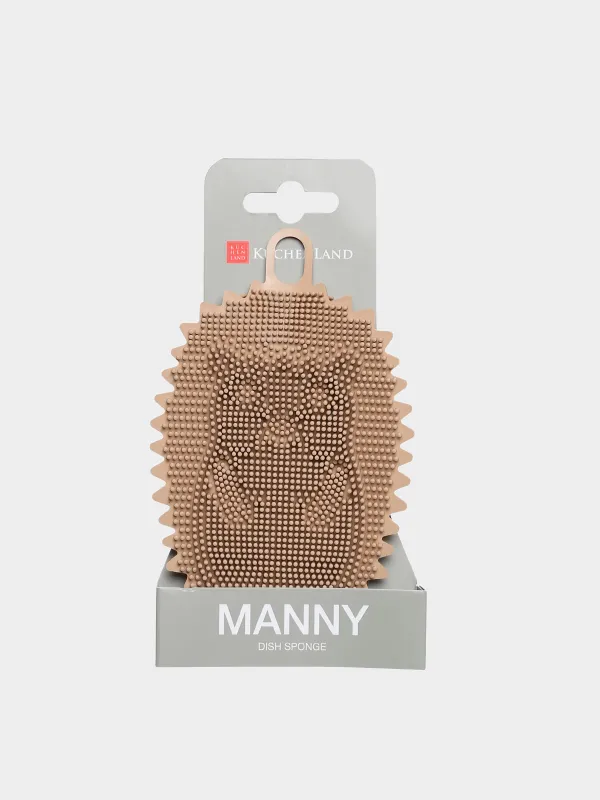 Губка для мытья посуды, 14х9 см, силикон, бежевая, Ежик, Manny, image-1