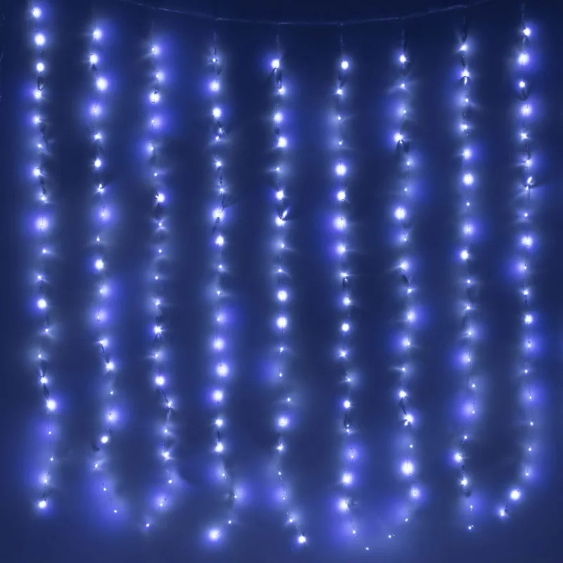 Гирлянда-занавес электрическая, 2х2 м/10 нитей, 200 ламп, 8 режимов, белая, Бусы, Christmas