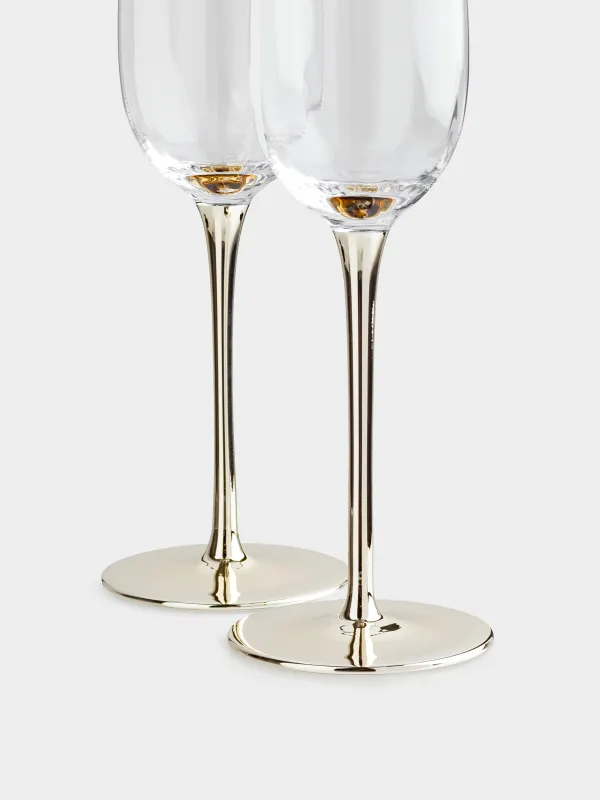 Бокал для шампанского, 200 мл, 2 шт, стекло, золотистая ножка, Glyfada, image-1