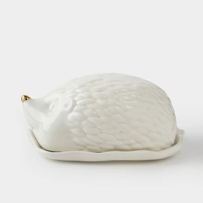 Масленка, 18 см, керамика, прямоугольная, молочно-золотистая, Еж, Golden glow