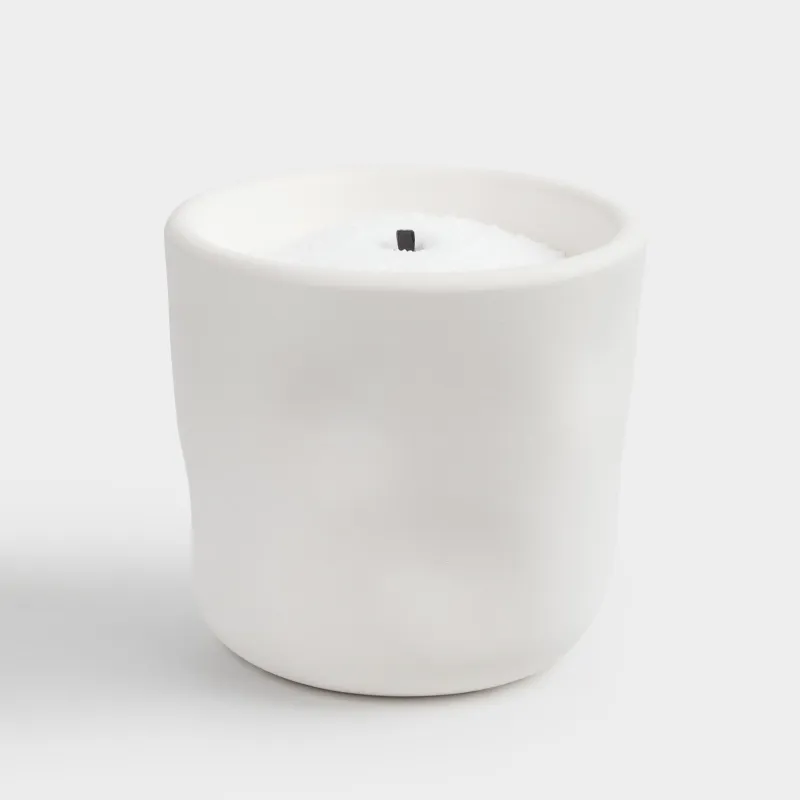 Свеча, 9 см, гипс, насыпная, в подсвечнике, бежевая, Мятый эффект, Crumple