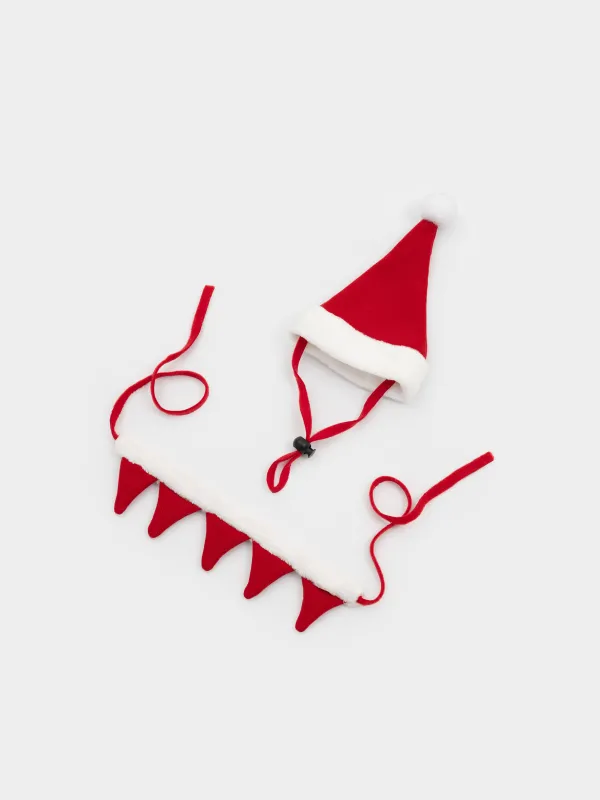 Набор карнавальный для животных, 2 пр, ошейник/колпак, полиэстер, красный, Санта, Christmas pet, image-1