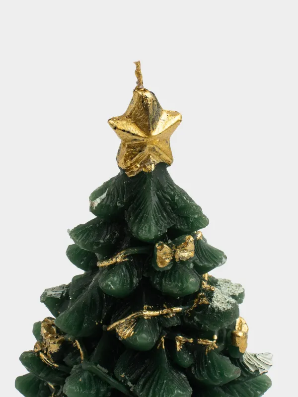 Свеча, 8x12 см, зелено-золотистая, Новогодняя елка, Fir christmas, image-1