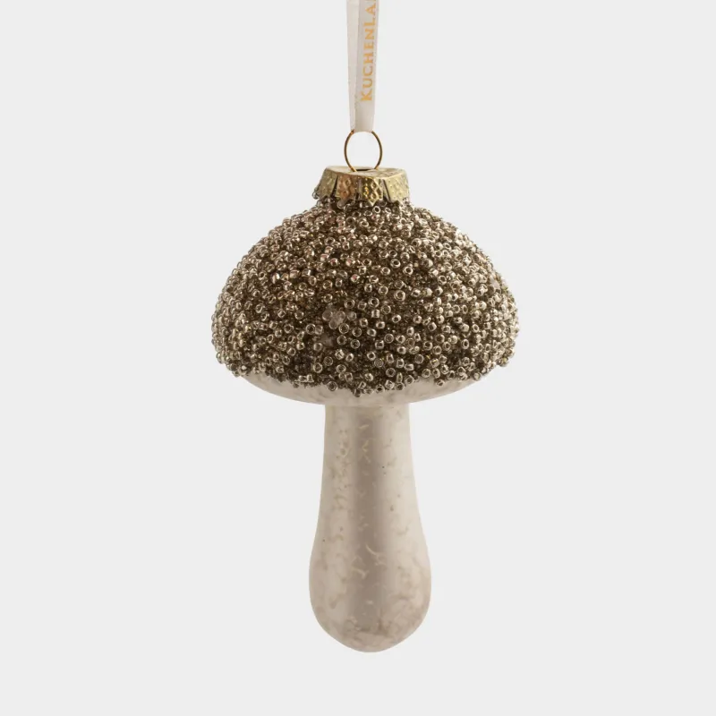 Игрушка елочная, 8х9 см, стекло, с блестками, шампань, Гриб, Figure sparkle