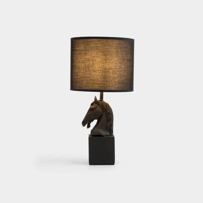 Светильник настольный, 44 см, полирезин/полиэстер, черный, Конь, Horse black