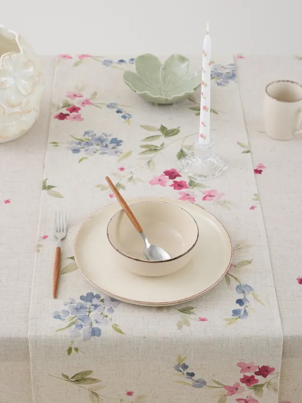 Дорожка настольная, 40х160 см, полиэстер/лен, бежевая, Цветы, Colorful flowers, image-3