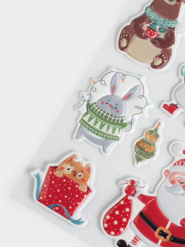 Набор наклеек, 10х16 см, многоразовые, ПВХ, Атмосфера праздника, Christmas decal, image-2