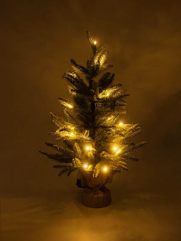 Ель искусственная, 60 см, с подсветкой, в крафте, ПВХ, Ель с блестками, Conifer silver, image-4