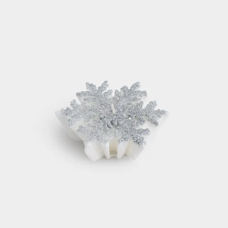 Свеча, 10x4 см, с блестками, серебристая, Снежинка, Snowfall