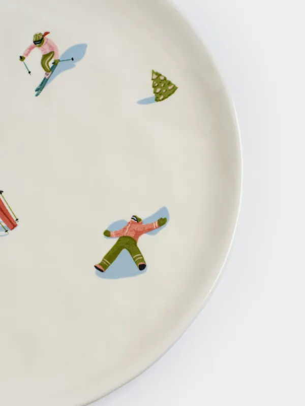 Блюдо, 24 см, керамика, белое, Лыжники, Skiers, image-2