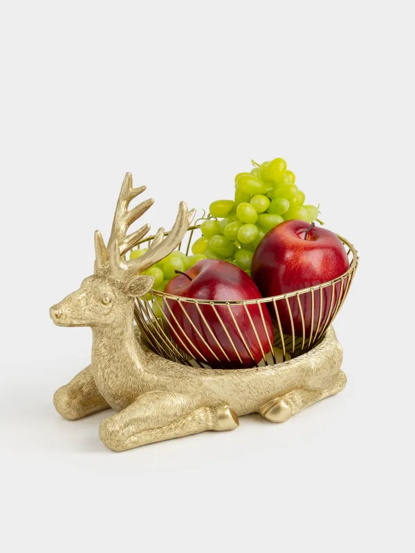 Корзина для фруктов, 28x17x20 см, полирезин/металл, золотистая, Олень, Deer gold, image-4