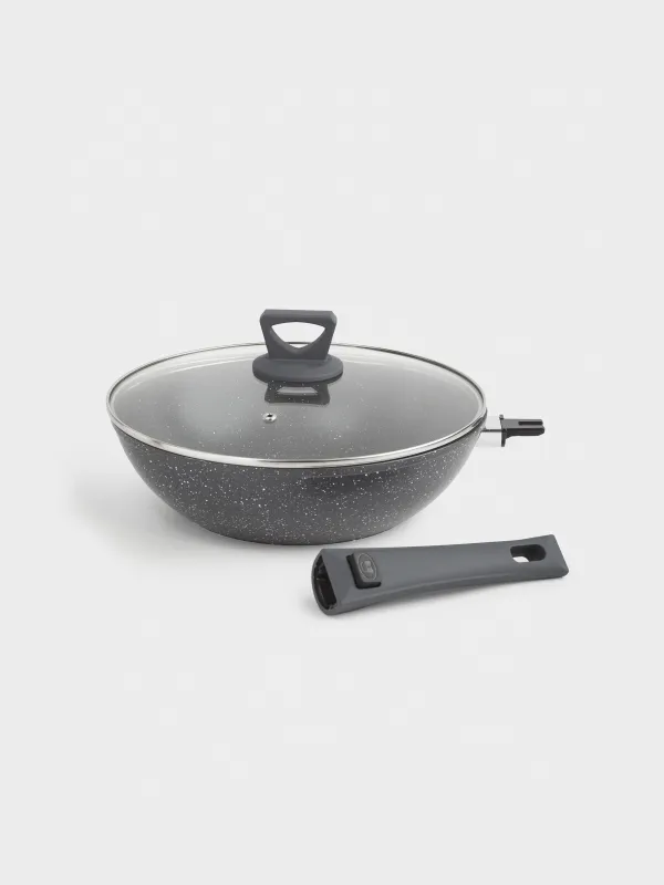 Вок, 28 см, с крышкой, съемная ручка, с покрытием, алюминий, Scandia, image-5