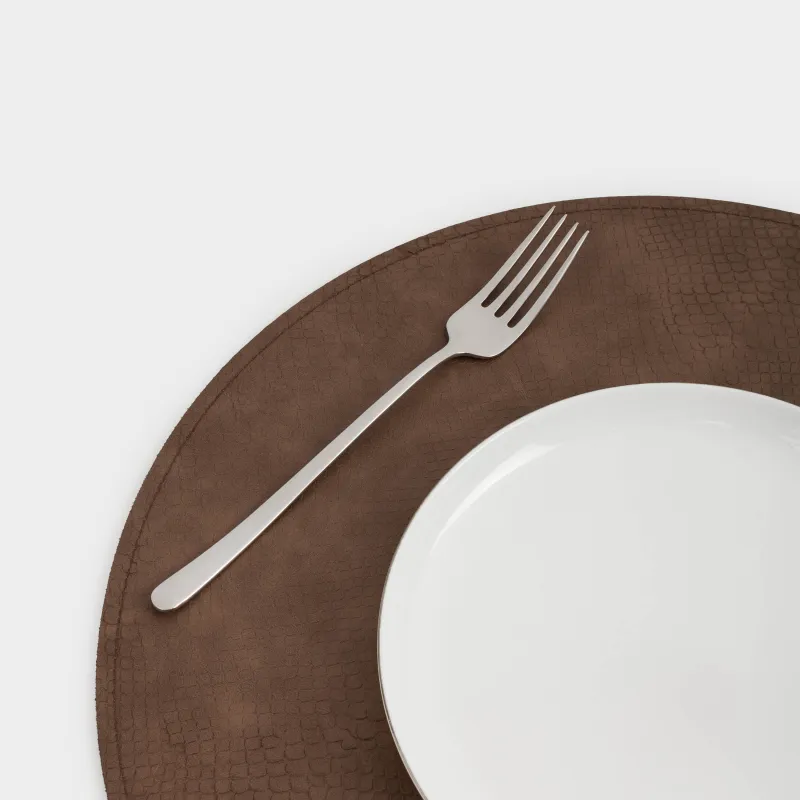 Салфетка под приборы, 38 см, двусторонняя, ПВХ, круглая, коричневая/хаки, Змеиная чешуя, Rock, image-4