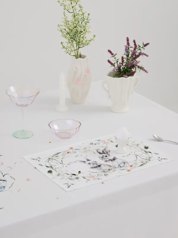 Салфетка под приборы, 30х45 см, полиэстер, белая, Кролики и цветы, Rabbits in flower, image-5