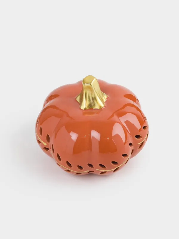 Статуэтка с подсветкой, 9 см, фарфор P, оранжево-золотистая, Тыква, Forest symphony, image-1