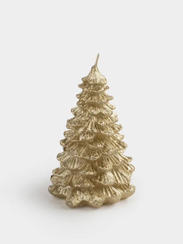 Свеча, 7x12 см, с блестками, золотистая, Елка, Fir candle, image-0