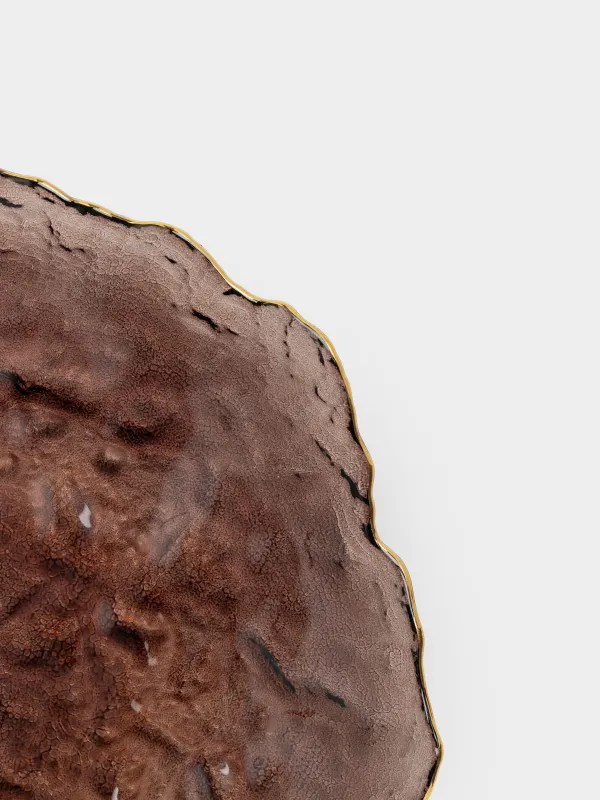 Блюдо, 26х3 см, стекло, коричневое, с золотистым кантом, Nautilus color, image-1