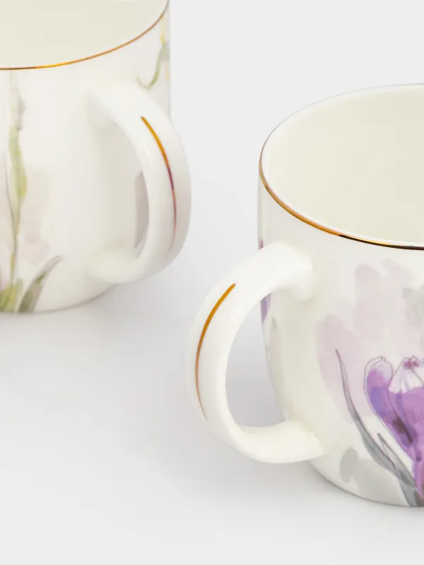 Кружка, 370 мл, 2 шт, фарфор F, белая, с золотистым кантом, Весенние цветы, Bloome, image-4