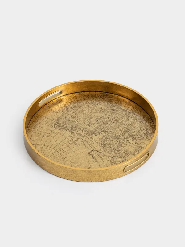 Поднос, 34 см, пластик/стекло, круглый, золотистый, Земной шар, Discovery, image-2