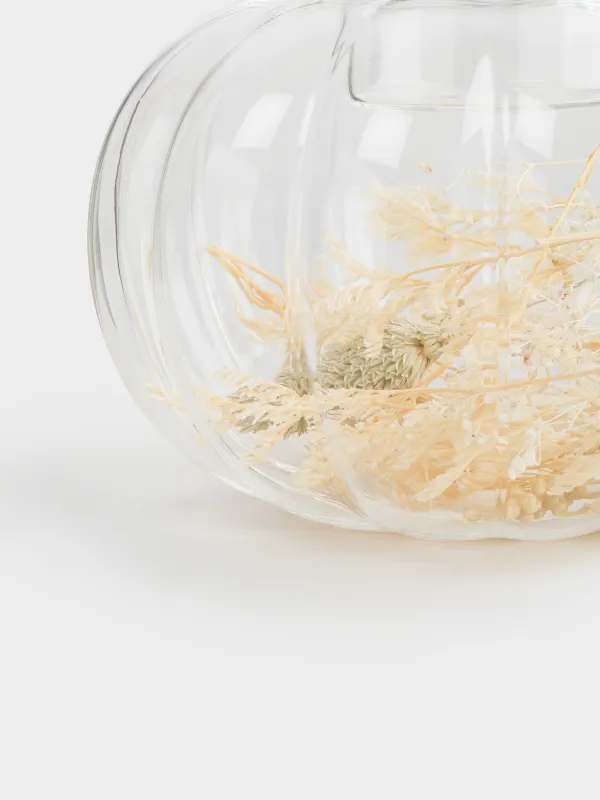 Подсвечник, 13х10 см, для чайной свечи, стекло Б, с сухоцветами и листьями, Тыква, Decor candle, image-1