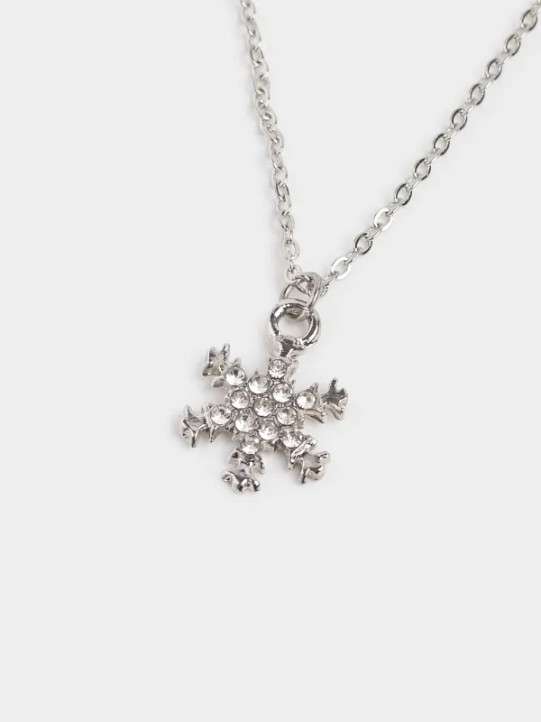 Цепочка, 46 см, с подвеской, металл, серебристая, Ажурная снежинка, Rime, image-1