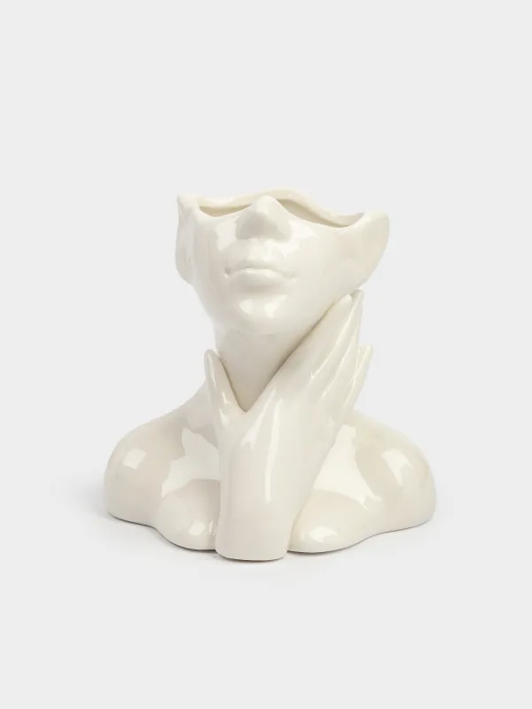 Подставка для косметических кистей, 12 см, фарфор P, белая, Руки на шее, Face, image-0