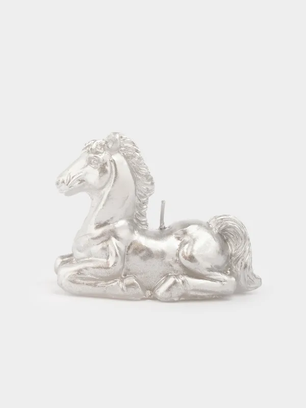 Свеча, 9x7 см, с блестками, серебристая, Лошадь, Horse silver, image-0