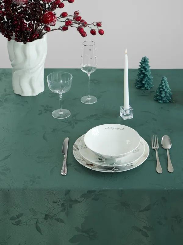 Скатерть, 160х160 см, из жаккарда, Цветы, Flora green, image-1