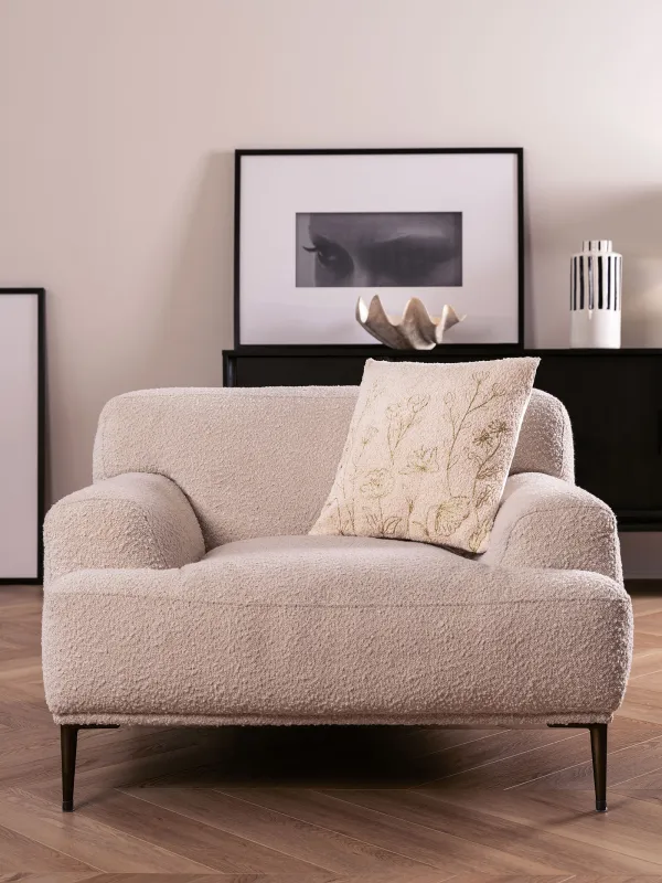 Подушка декоративная, 45х45 см, букле/вельвет, молочная, Полевые цветы, Boucle, image-2