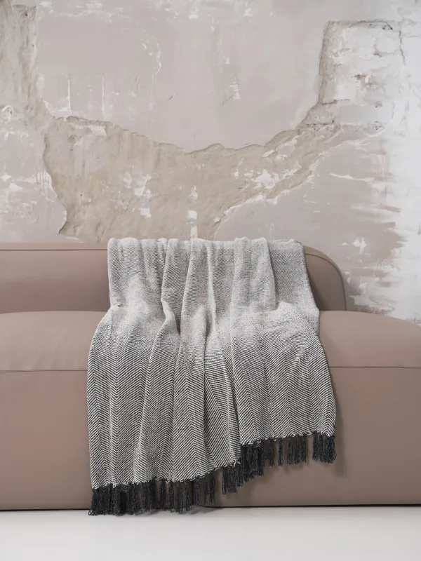 Плед, 130x170 см, с бахромой, шенилл, серо-белый, Зигзаг, Chenill, image-2