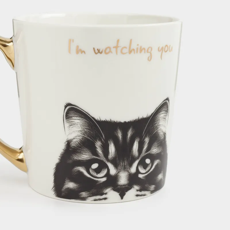 Кружка, 500 мл, фарфор N, бело-золотистая, Кот, Cat, image-3