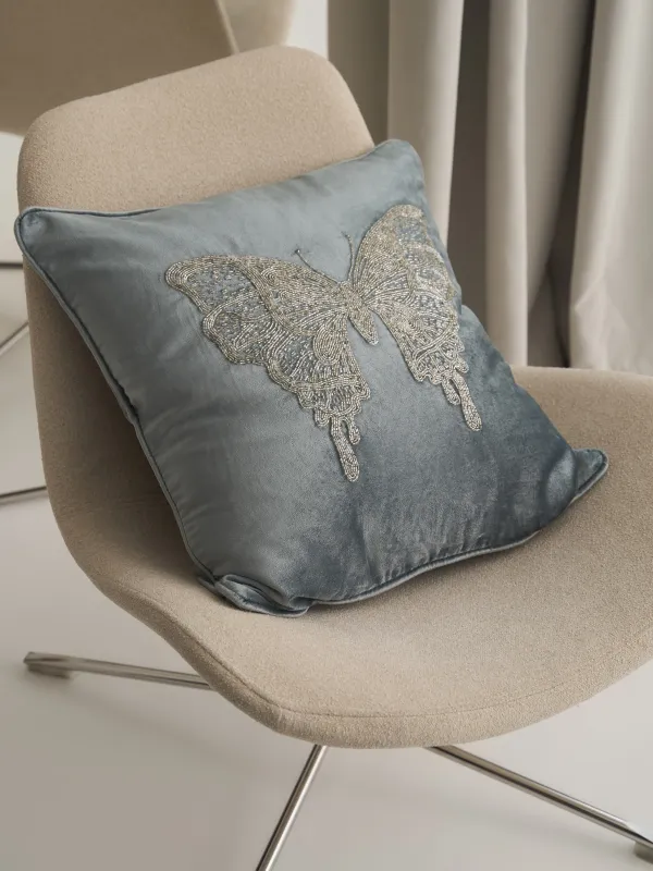 Подушка декоративная, 50х50 см, вельвет/бисер, серая, Бабочка, Bugs, image-2