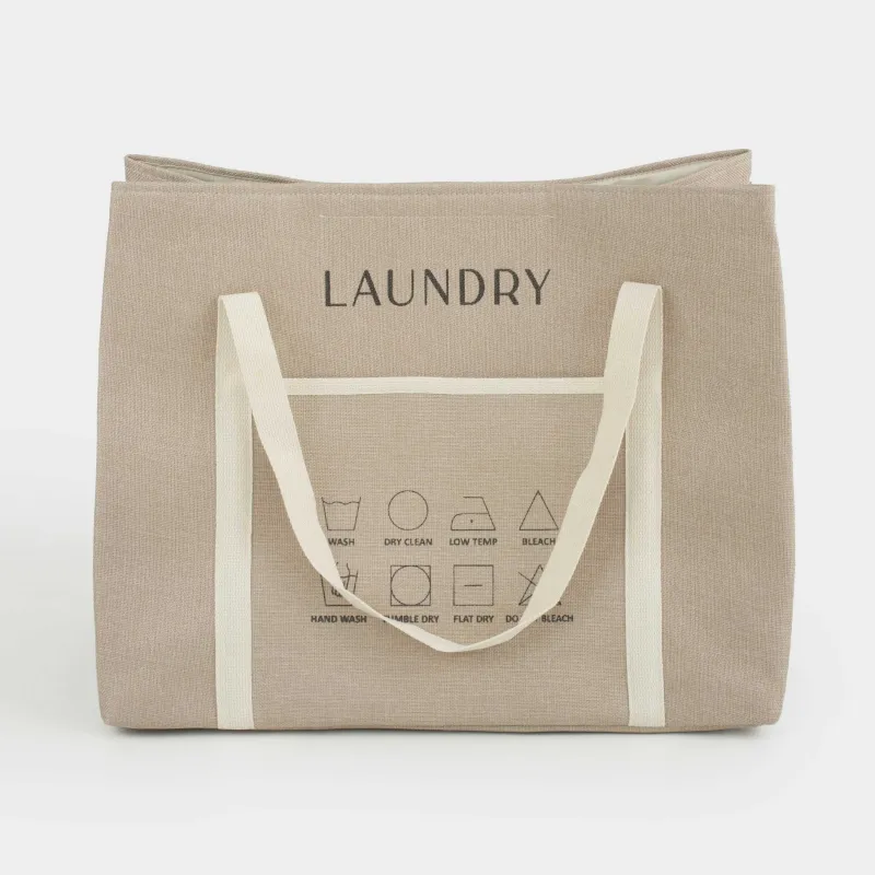 Сумка для хранения белья, 56x29 см, с ручками, полиэстер, прямоугольная, бежевая, Laundry, image-0