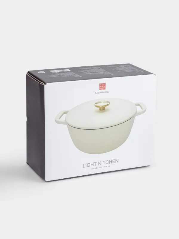 Казан, 24 см, 4,5 л, с крышкой, чугун, молочный, Light kitchen, image-5