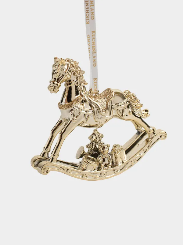Игрушка елочная, 12x10 см, пластик, с блестками, шампань, Лошадка-качалка, Figure sparkle, image-1