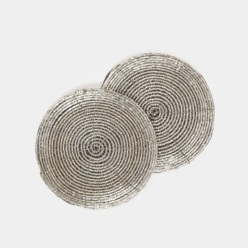 Подставка под кружку, 10 см, 2 шт, круглая, бисер, серебристая, Shiny beads