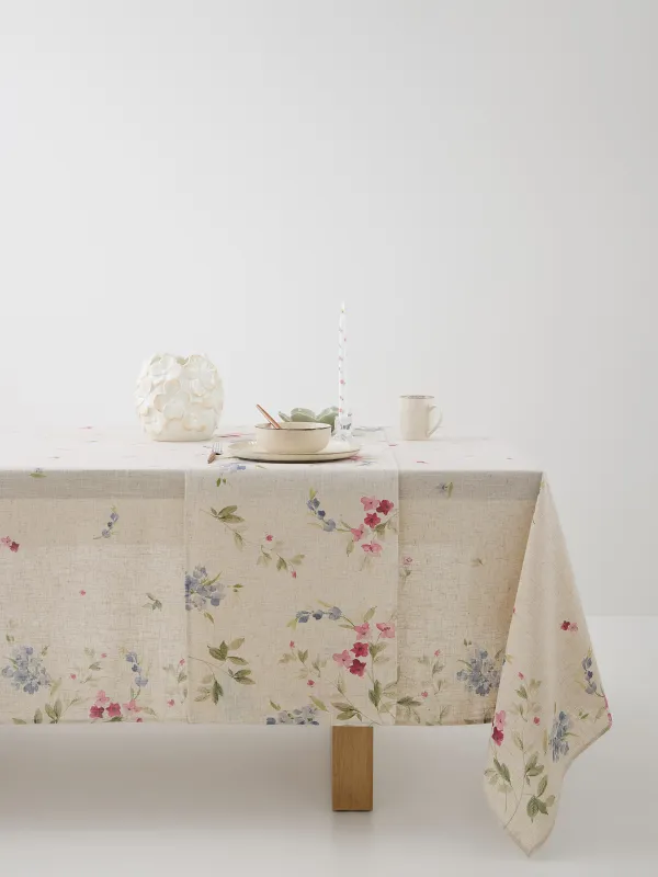 Дорожка настольная, 40х160 см, полиэстер/лен, бежевая, Цветы, Colorful flowers, image-2
