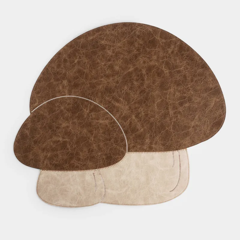 Салфетка под приборы, 40х45 см, ПВХ/полиэстер, фигурная, бежево-коричневая, Грибы, Rock shape