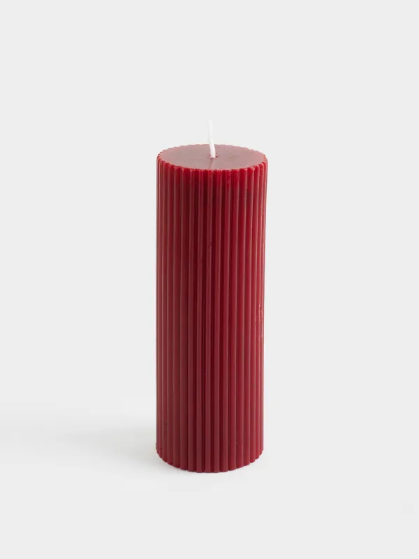Свеча, 5х14 см, цилиндрическая, бордовая, Ribbed candle, image-0