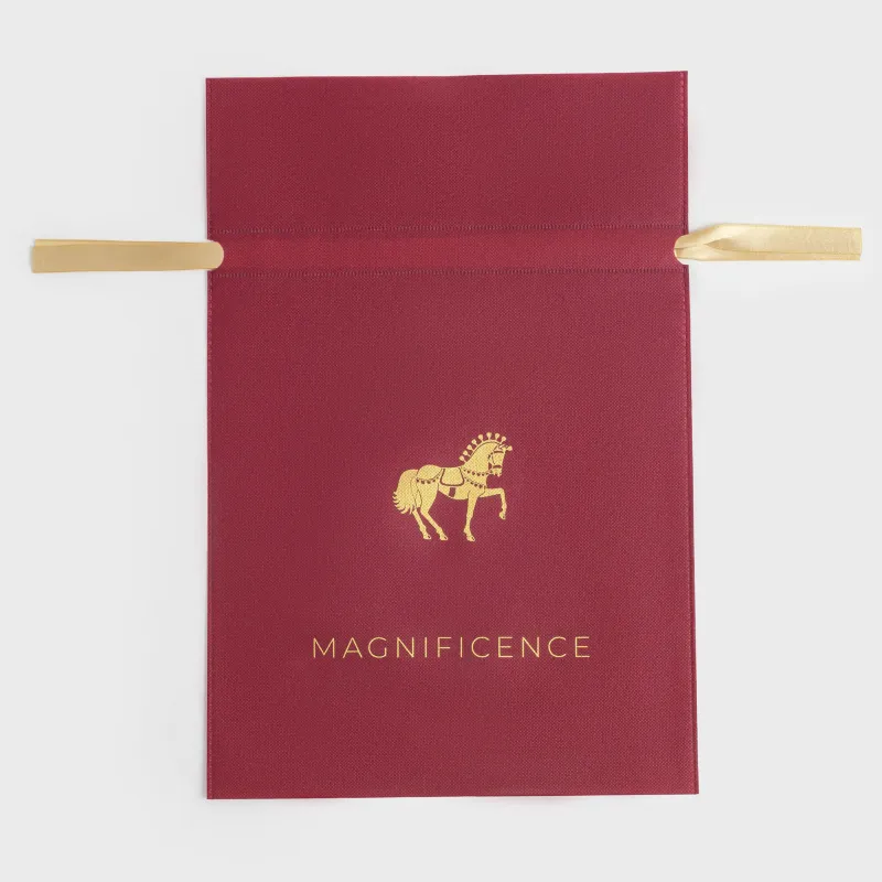 Мешок подарочный, 40х56 см, с завязками, полипропилен, бордовый, Золотистая лошадь, Ardent horse
